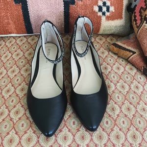 BCBG Pointed Ballet Flats w Rhinestone Ankle Strap